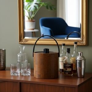 Irvinware MCM Butcher Block Wood Ice Bucket 70s